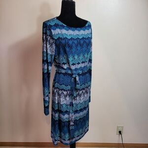 Banana Republic Floral Aquamarine Tie-Waist Midi Dress- Size L